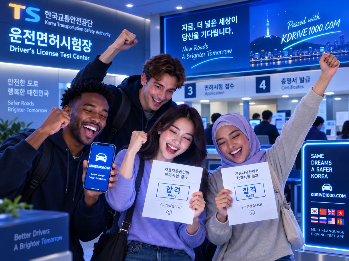 Friends from different countries celebrating after passing the driving licence written test